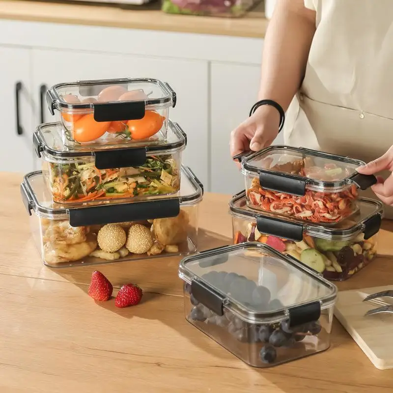 Clear PET Crisper Box Leak-Proof Food Storage Container With Snap Locks & Silicone Seal For Fridge, Fruit, Bento & Meal Prep