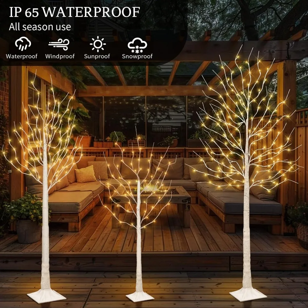Illuminated Birch Christmas Tree with 144 LED Warm White Lights, 8 Lighting Modes for Festive Decor Indoor/Outdoor