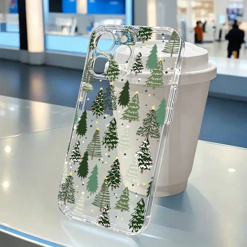 Winter Snowflake Christmas Tree Clear Phone Case For iPhone 17 16 18 Pro Max 15 14 13 12 11 X XS XR 7 8 Plus 16E Air Soft Cover