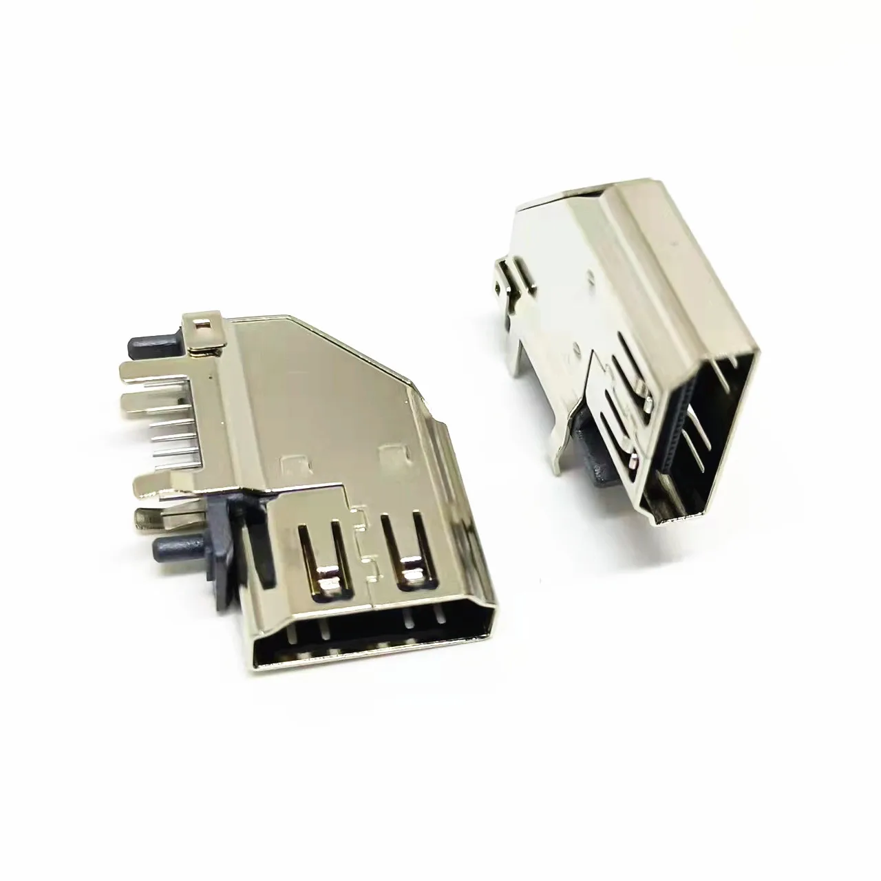 HDMI Type A 19Pin Female Connector 90° Right Angle DIP, Through-Hole Mount with 4 Bent Fixing Legs and Posts