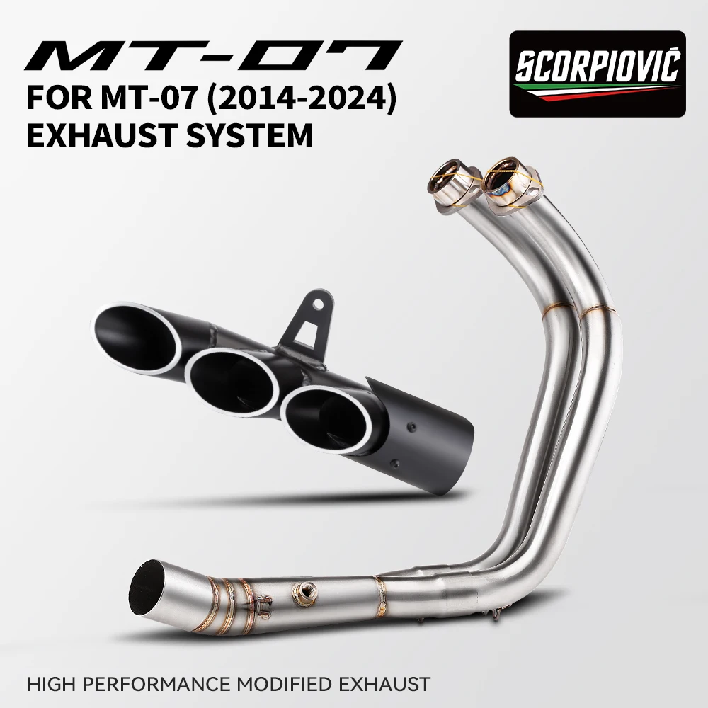 

FOR Yamaha MT07 FZ07 MT-07 Front Exhaust Pipe Slip On 51MM Escape Muffler Full System 2014-2024