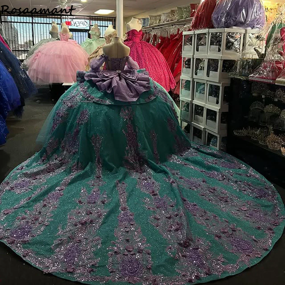 Blue Off-Shoulder Quinceanera Dresses Purple Lace Applique Beads Corset Birthday Sweet 16 Gowns Customized