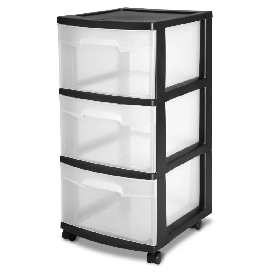 3-drawer-slim-plastic-storage-cart-with-clear-pull-out-drawers-black