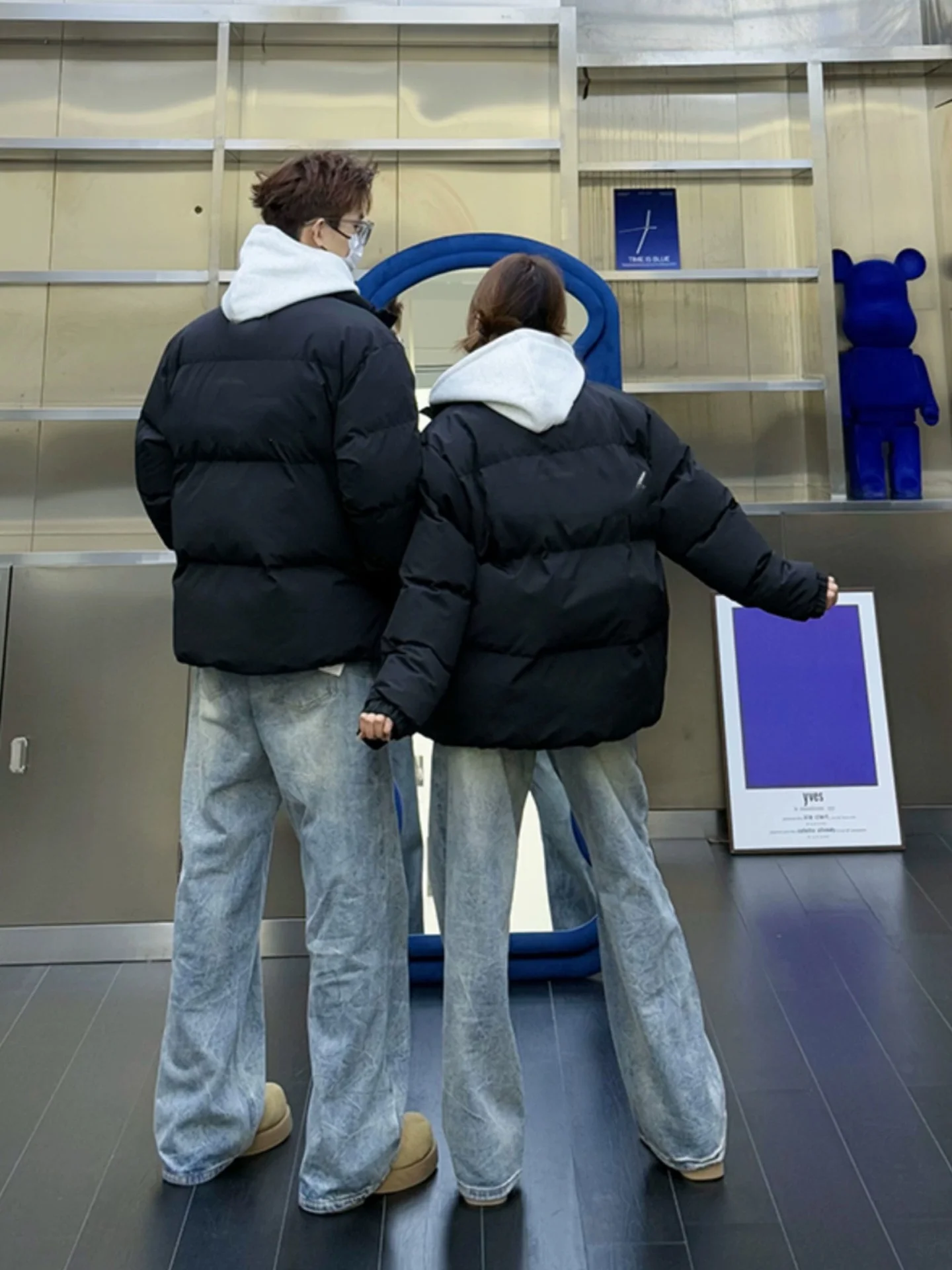 

American High Street ort down Jaet Men's Winter Letter Print Stand Collar Cotton Coat Trendy High-End Cotton Outerwear