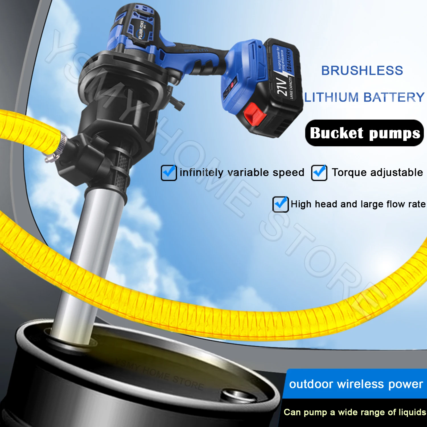 Multipurpose Electric Fuel Transfer Pump 21V lithium battery Drum Plug-in Electric Barrel Pump With 59CM Stainless steel tube