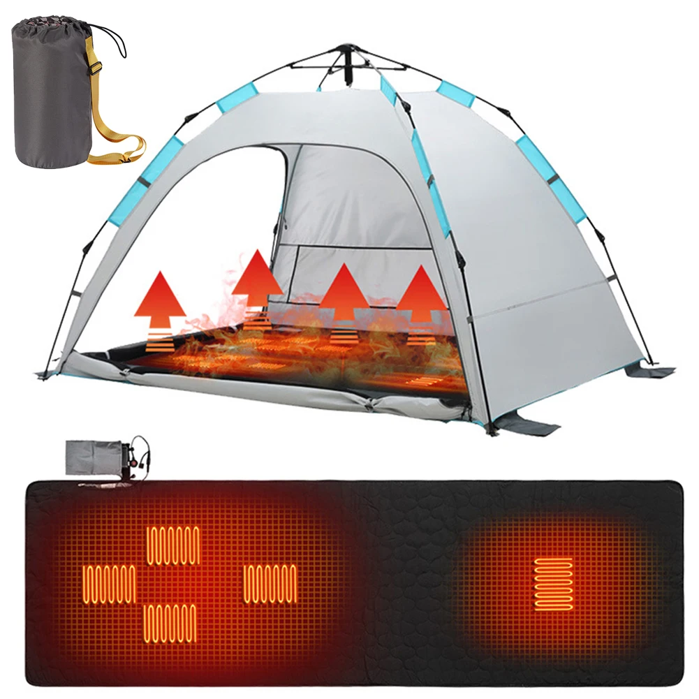 

USB Heating Sleeping Mat 5 Heating Zones Outdoor Electric Heating Pad Adjustable Temperature Camping Heated Sleeping Mattress