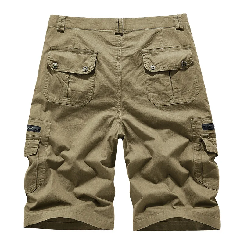 Men's Casual Shorts Summer Multi Pocket Workwear Shorts Male 100% Cotton Solid Breathable Fishing Cargo Knee Length Trousers - Image 2