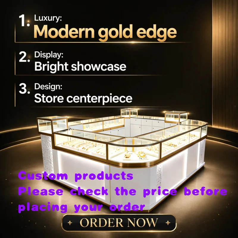 custom.Luxury Island Jewelry Display with Stainless Steel Glass LED Lighting Eco-Friendly Shopping Mall Retail Sto
