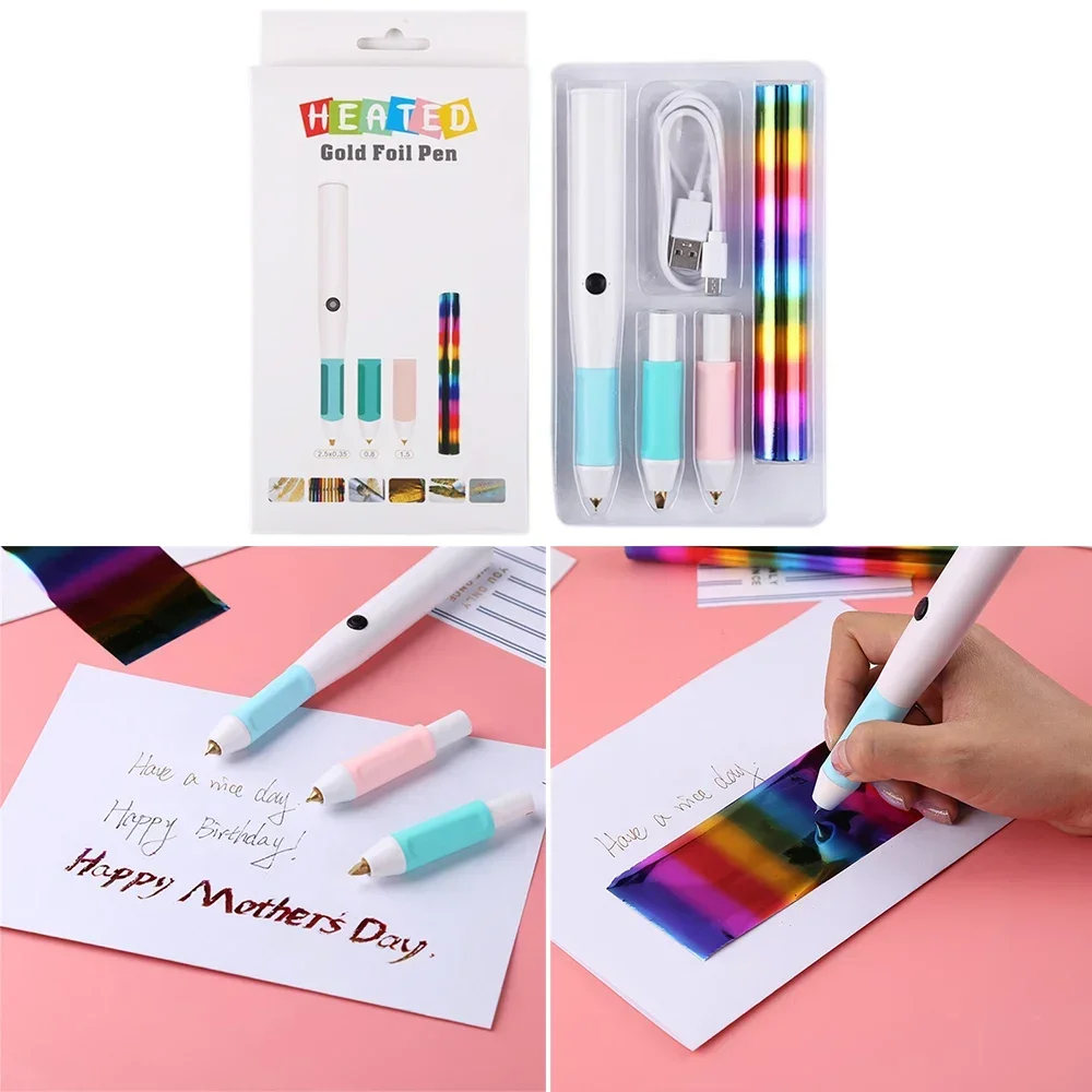 0.8/1.5/2.5/2.5*0.35MM USB Heat Foil Pen Calligraphy Tip Slim Handle with Heat-Resistant Grip Used On Paper Leather Plastic Card