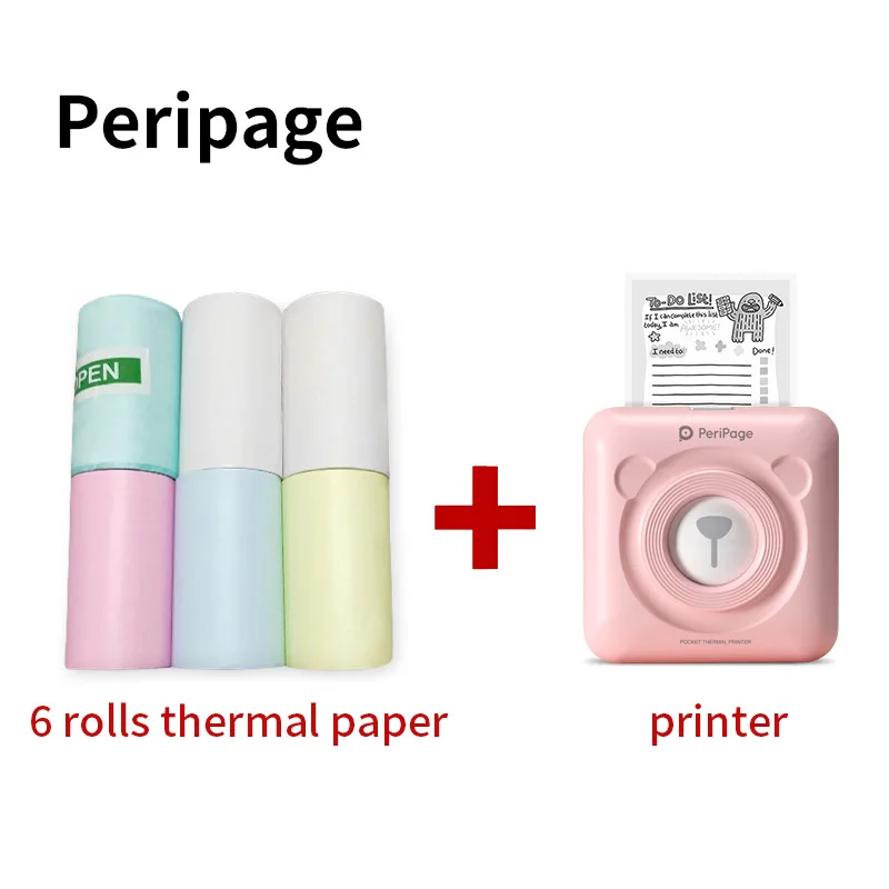 PeriPage A6 203DPI Mini Portable Thermal Photo Pocket Label Sticker Printer Paper Roll 57mm Bluetooth Inkless Printing