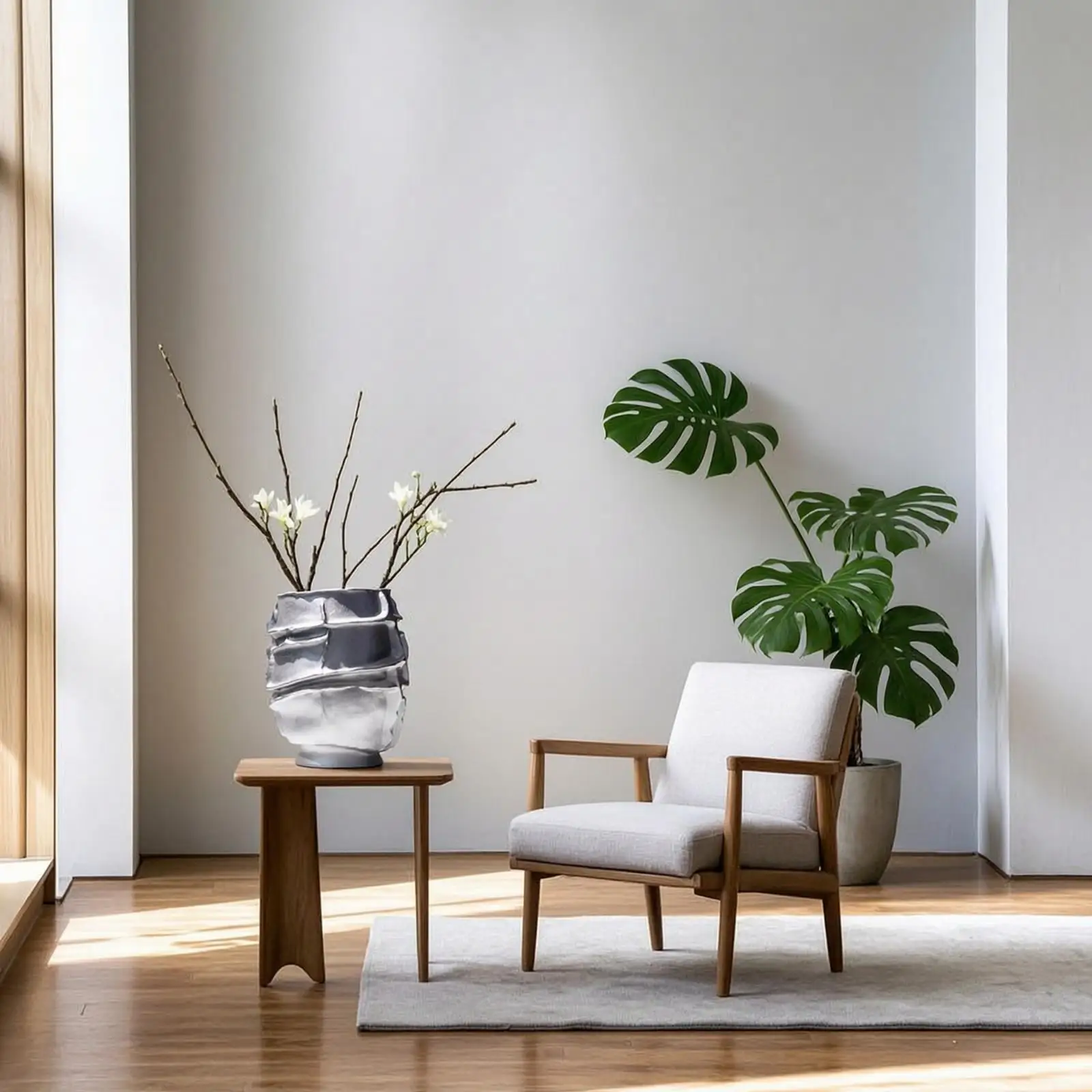 Ceramic Vase with Raised Bands Silver Vases Sculptural for Tabletop, Living Room