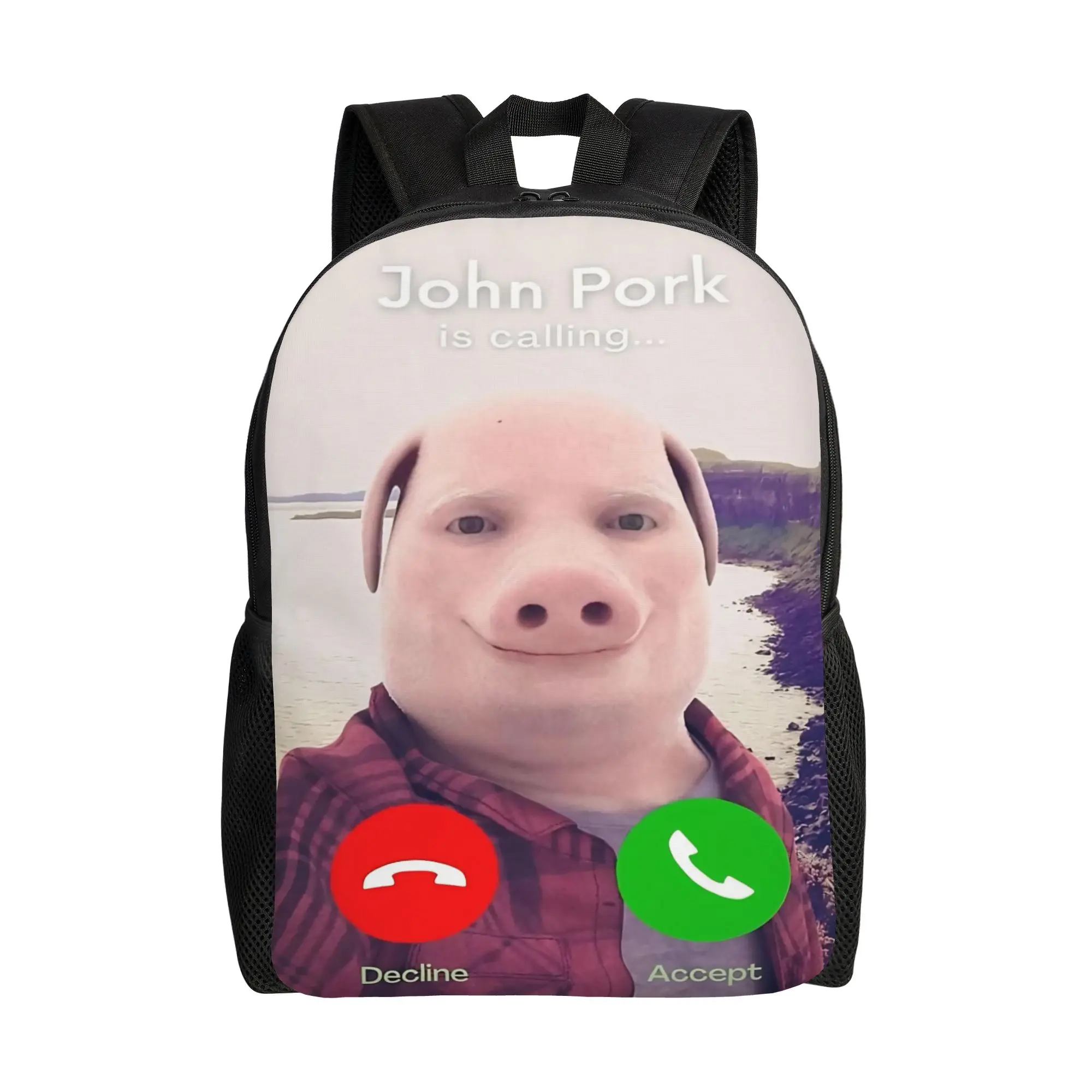 John Pork Is Calling Backpack Teen  Breathable Backpacks Polyester Modern High School Bags Outdoor Colorful Rucksack