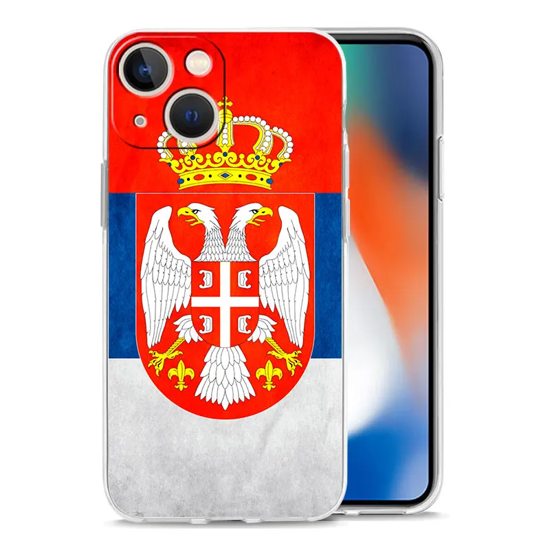 Luxury Transparent Case For iPhone 15 14 13 12 11 Pro Max X Xs XR 7 8 Plus Bumper Phone Cases Clear TPU Cover Serbia Flag