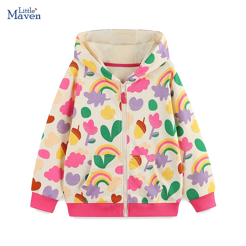 

Little maven Autumn Children's Costumes Cute Baby Girls Jackets Coats Cartoon Floral Rainbow Hoodies Kids Clothes Sweatshirts