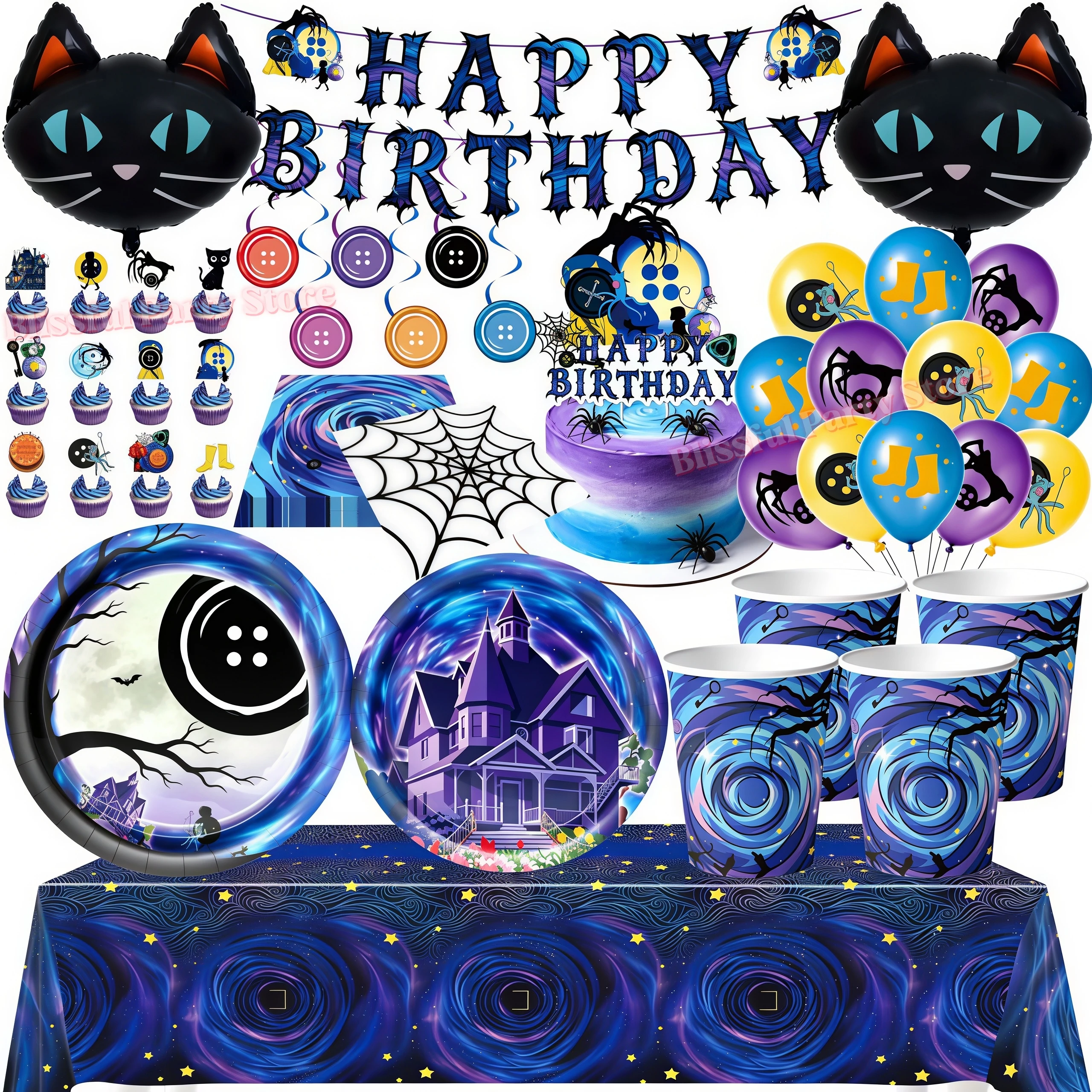 C&Coralined Geburtstagsdekoration Partyzubehör Pappteller Becher Banner Ballons für Babyparty Foto-Requisiten Halloween-Dekoration