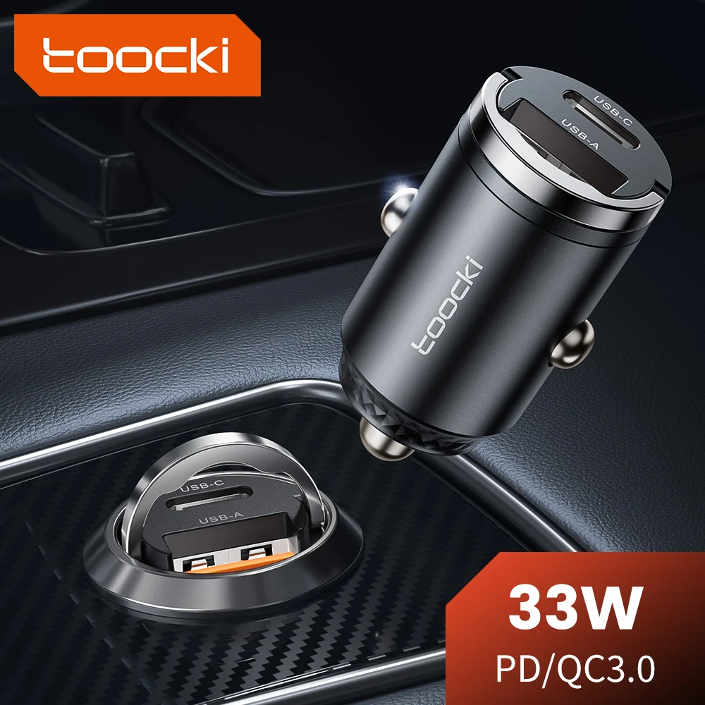 Toocki 33 W Mini Auto Ladegerät PD QC 3,0 Schnell Ladung Typ C Pull Ring Auto USB Ladegerät Für iPhone 15 Xiaomi Samsung S24 Unterstützung PPS