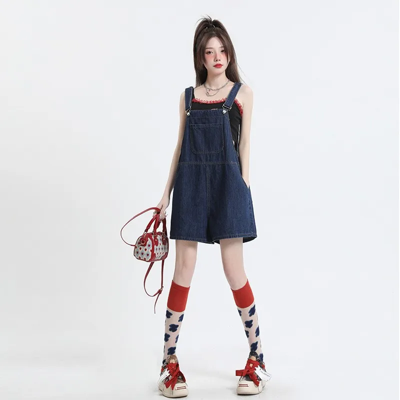 

Cowboy overalls suit for spring and autumn 2025, new slim-fitting internet celebrity Korean-style denim jumpsuit for girls