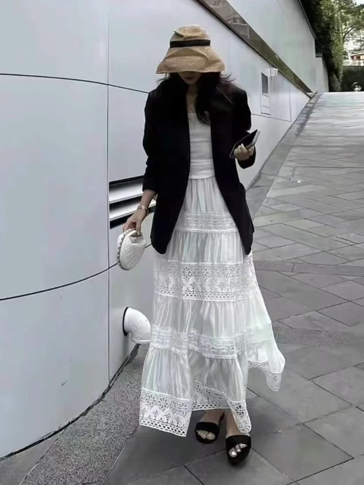 

Высококачественная кружевная юбка-миди трапециевидной формы, женская летняя 2022, лоскутная, милая, антивозрастная, праздничная, французская, сле