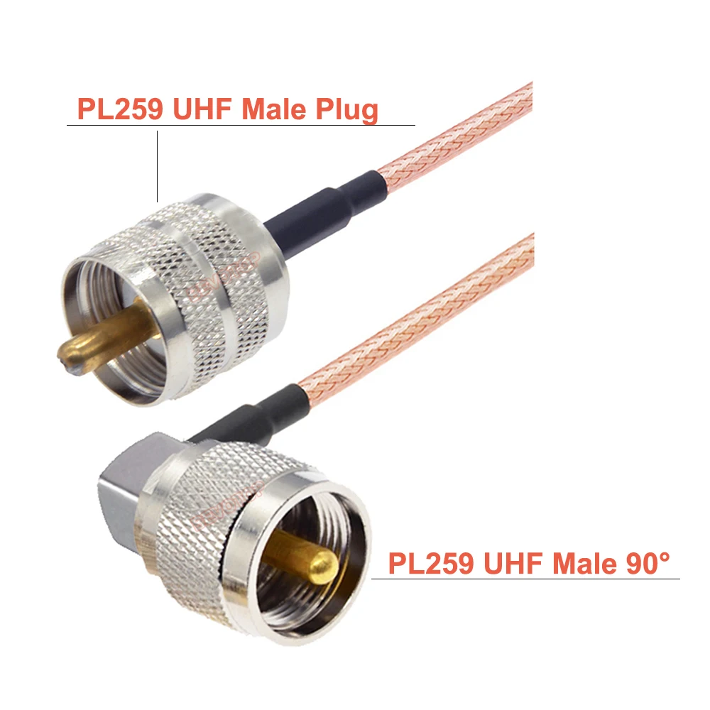 RG316 Cable PL259 UHF Male Right Angle to UHF Male PL-259 90 Degree Plug Low Loss 50 Ohm RG-316 RF Coaxial Jumper CB Radio Cable