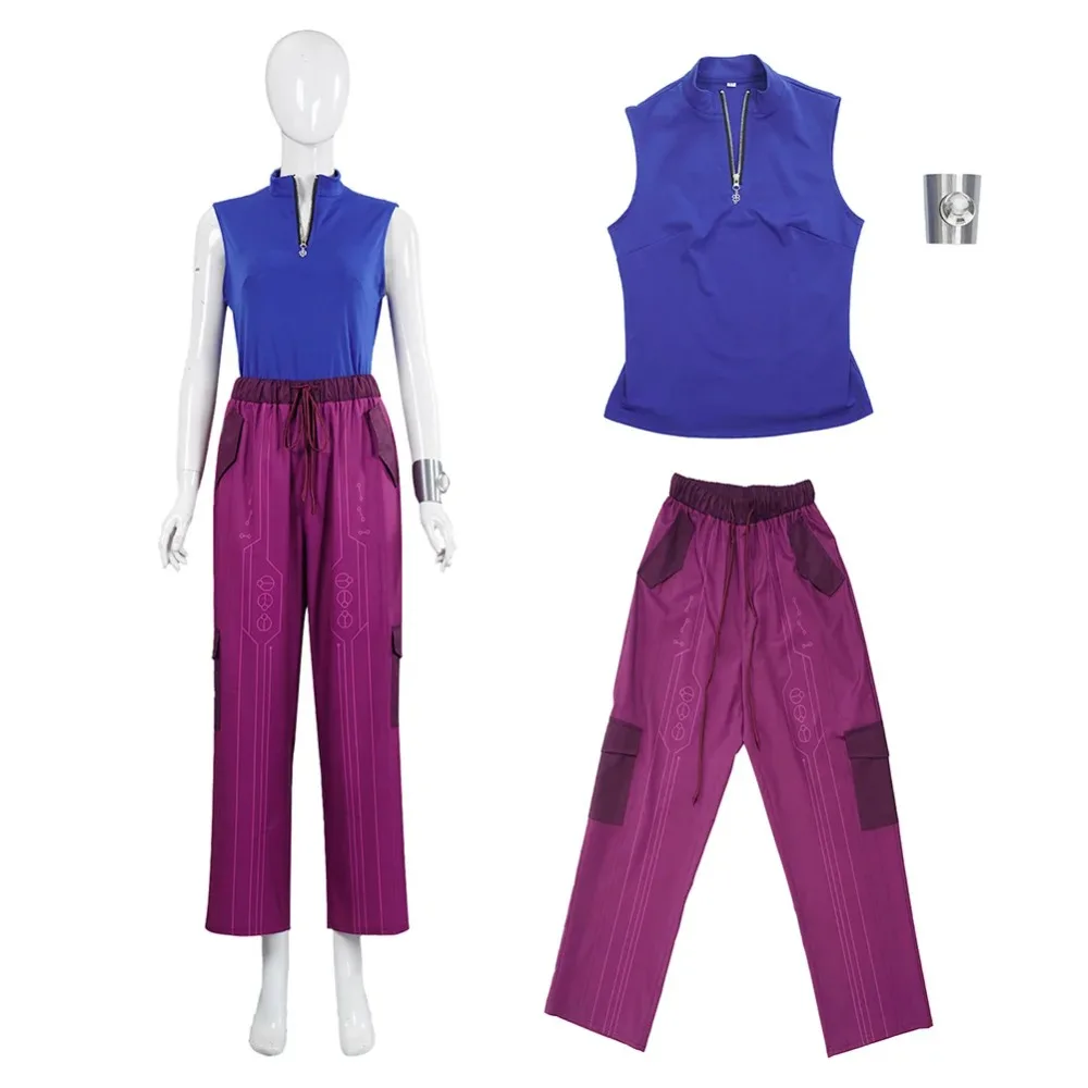 

Zombies 4 Cosplay Costume Addison Roleplay Blue Top Rose Purple Pants Outfit Women Disguise Halloween Carnival Party