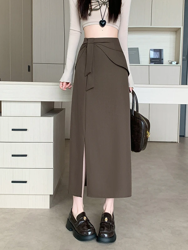 Elegant High-Waist Asymmetrical Slit Suit Skirt Versatile Spring Fashion Ladies' Premium Brand Half-length Skirt