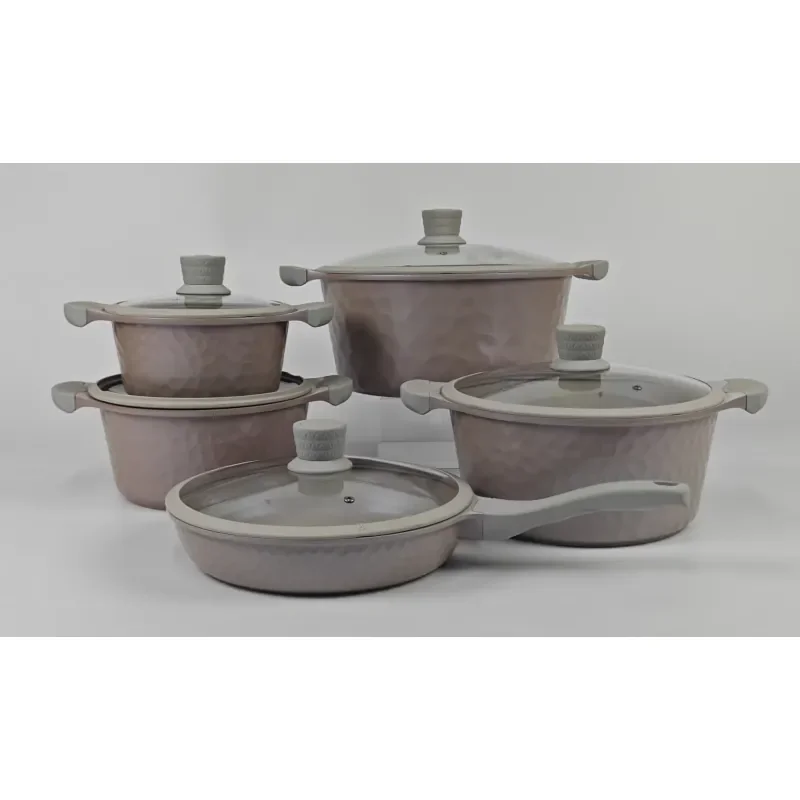 Modern Sustainable Marble Medical Rice Stone Granite Metal Aluminum Die-Cast Non-Stick Soup Pot Frying Pan Set Ceramic