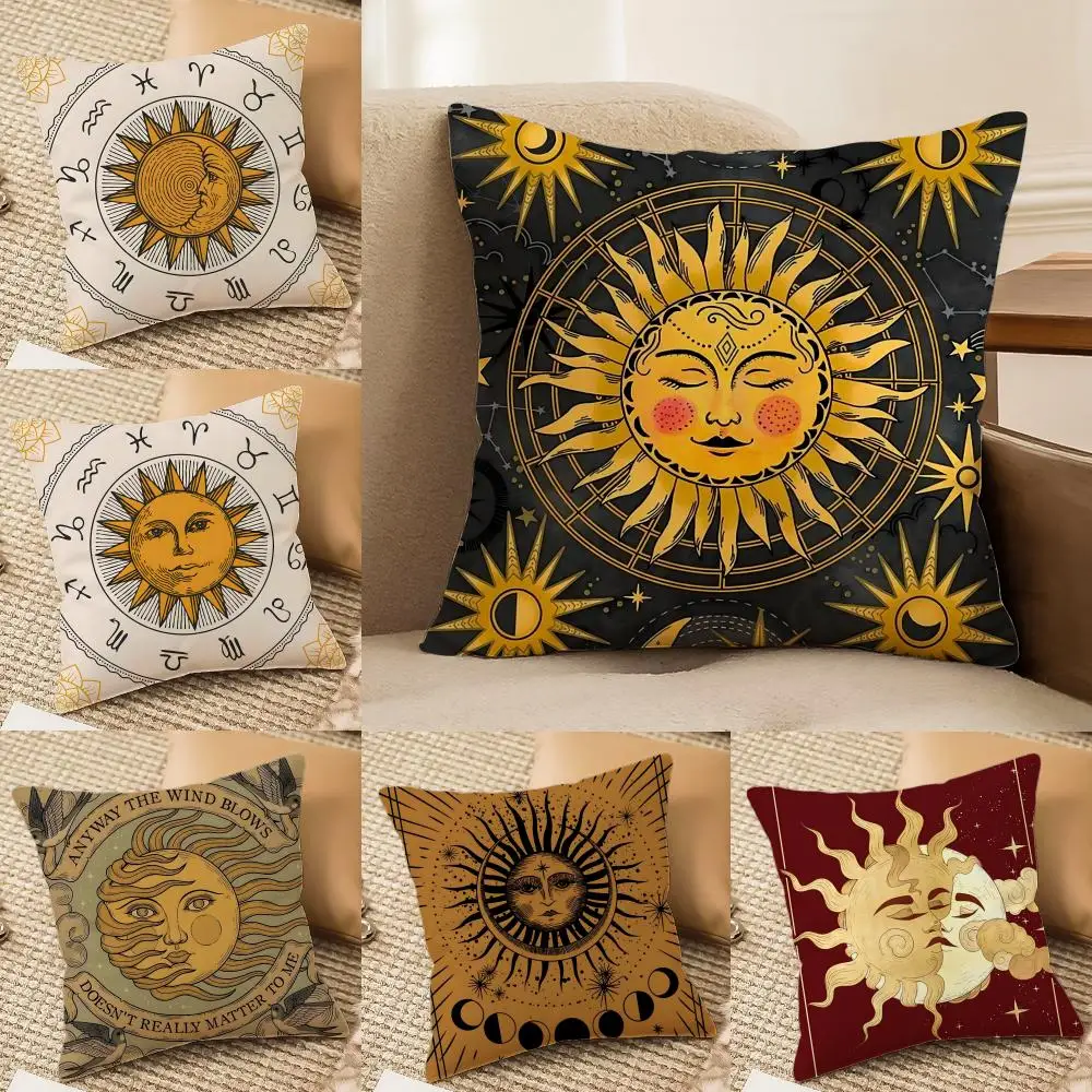 Tarot Sun and Moon Cushion Cover Soft Plush Double-Sided Printed Sofa Pillow Cushion Cover | Cozy All-Season Durable Decor Gift