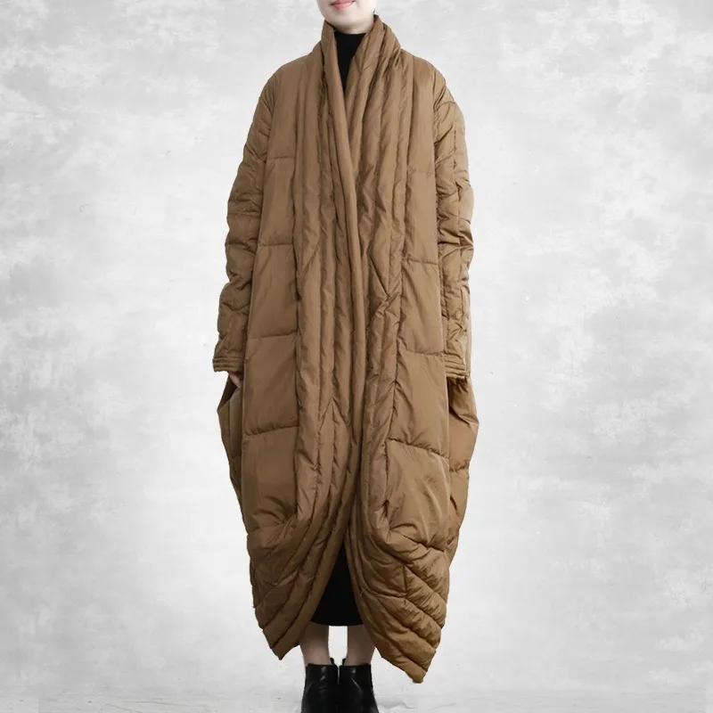 

Women's Puffer Down Coat Cloak Jacket Winter Oversized Loose Fit White Thick Duck Down Warm and Extended Waterproof Down Jacket