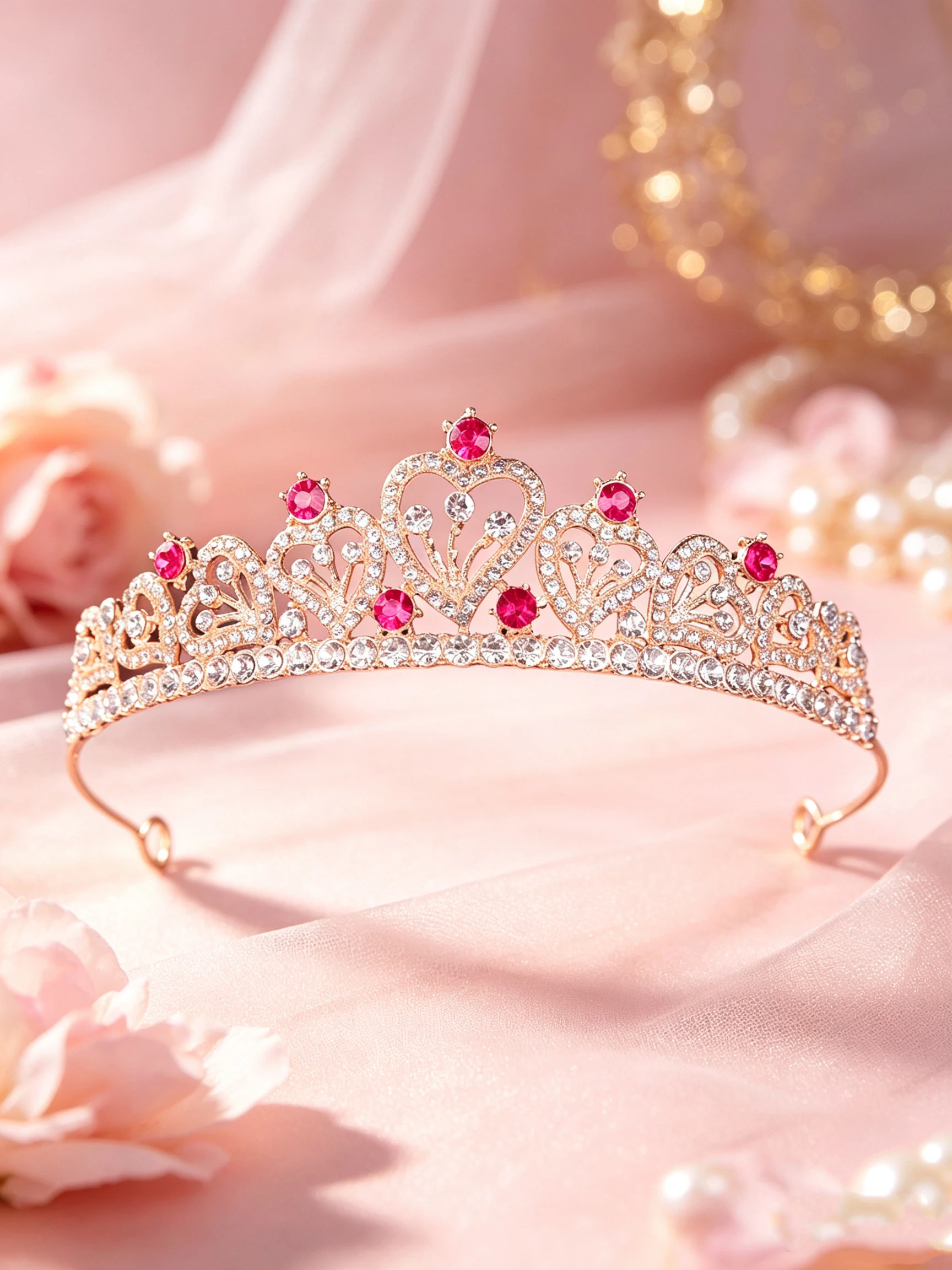 Golden Heart-Shaped Rhinestone Crown with Purple Gemstones, Princess Tiara, Bridal Wedding Headpiece, Birthday Party Hair Access