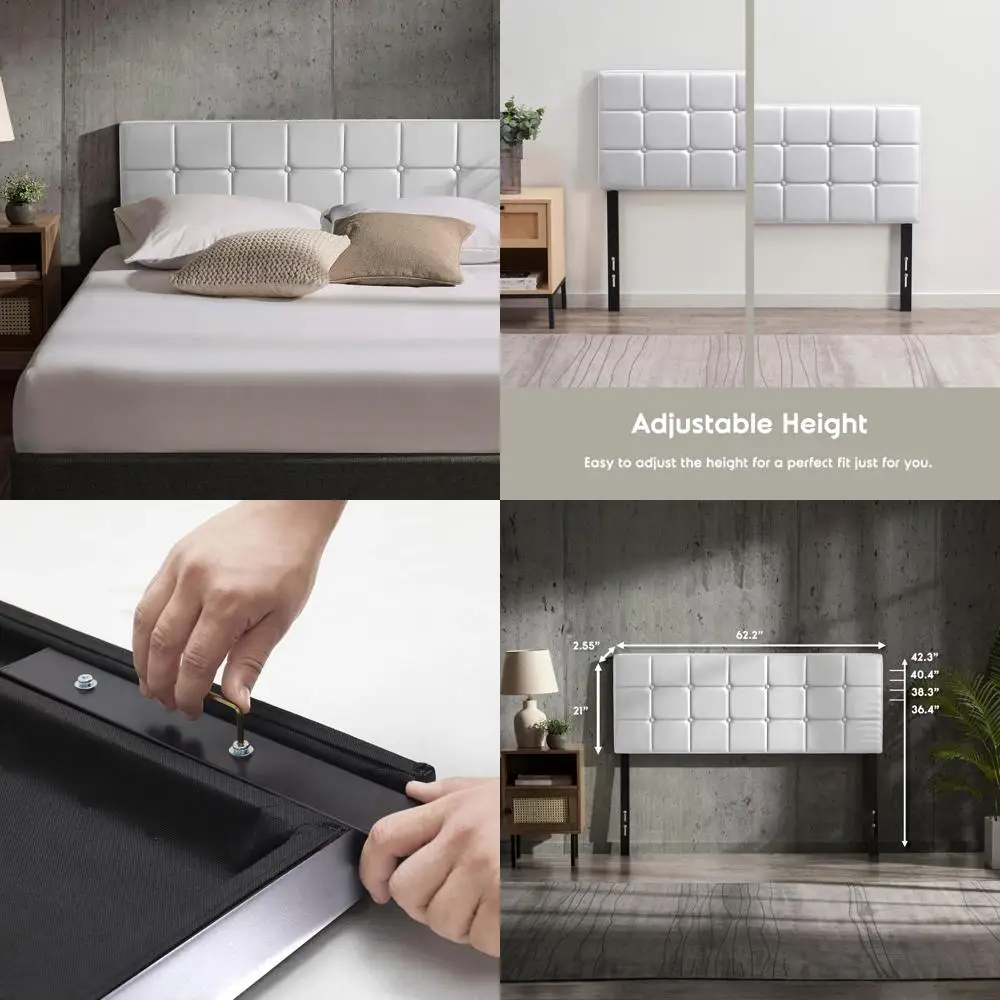 

Современное белое настенное изголовье кровати с мягкой обивкой на пуговицах и регулируемой высотой, 34–42 дюйма