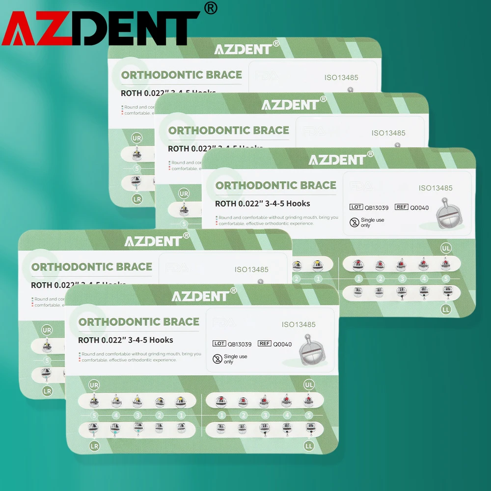 5Packs AZDENT Dental Orthodontic Metal Brackets Brace ROTH/MBT 0.022 345 Hook Q-type Ortho Bracket Dentistry Instruments