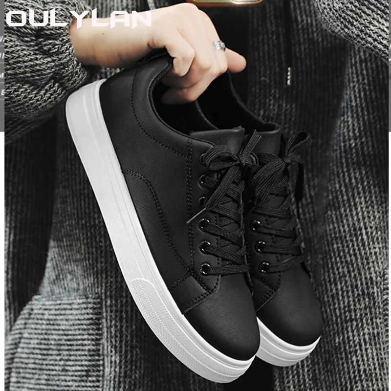 Solid Color White Black Shoes for Men Fashon Artificial PU Casual Board Shoes Trendy Student Footwear NEW