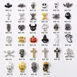 20Pcs/Lot Halloween Nail Jewelry Set Metal Skull Pumpkin Cross Nail Piercing Wearing Nail Art Drill Random Mixed Jewelry