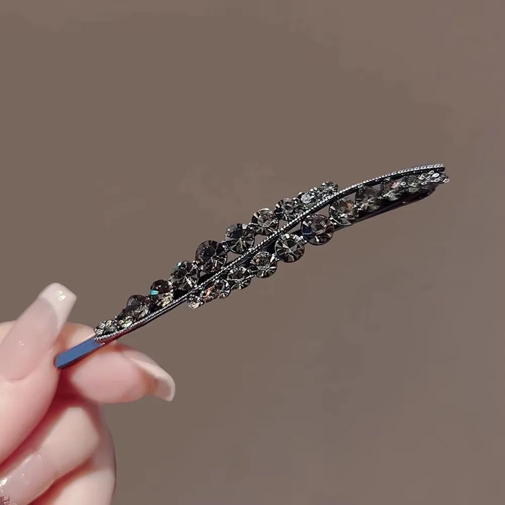 Elegant Black Rhinestone Hair Clips Wheat Ear Crystal Barrettes Women Side Bangs Headwear Simple Daily Retro Gift Set