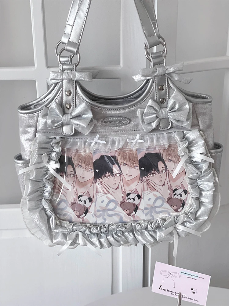 Delantal Original, bolso para el dolor, bolso de hombro de satén para Festival de mariposas, bolso bonito de gran capacidad para chica Lolita