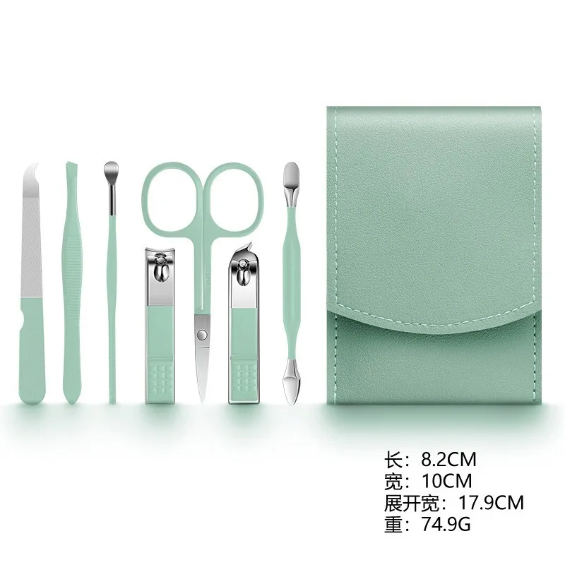 7 Uds. Juego de cortaúñas con cuchara para oreja, cortaúñas, caja cortaúñas, cortaúñas, herramienta de recorte de pies, juego de belleza