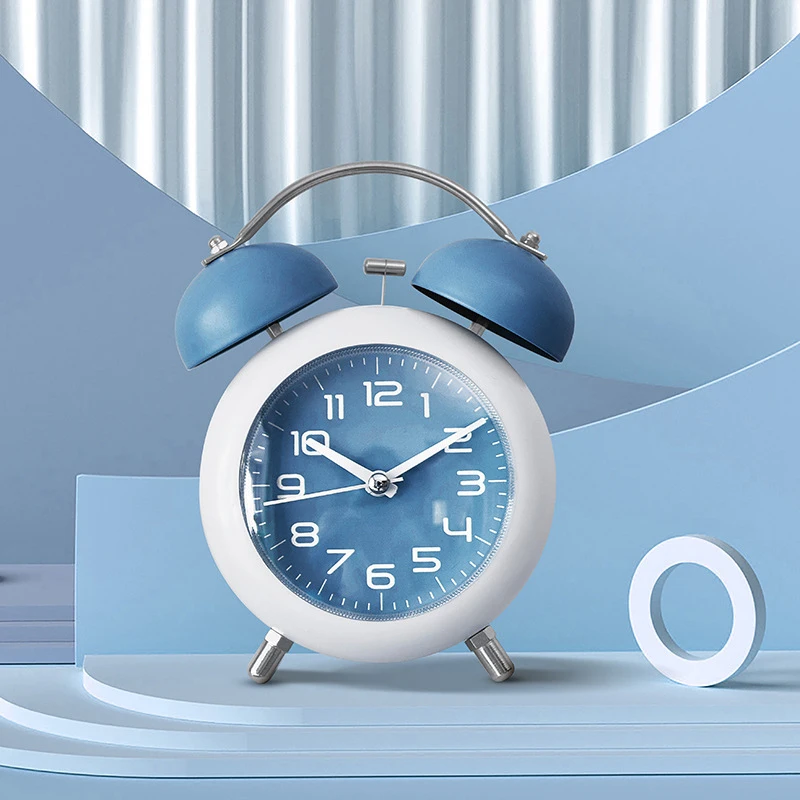 Para Réveil de doble cloche com cadre en métal, quartzo silencieux sans tic-tac, horloge de mesa ronde, décoration d'intérieur,