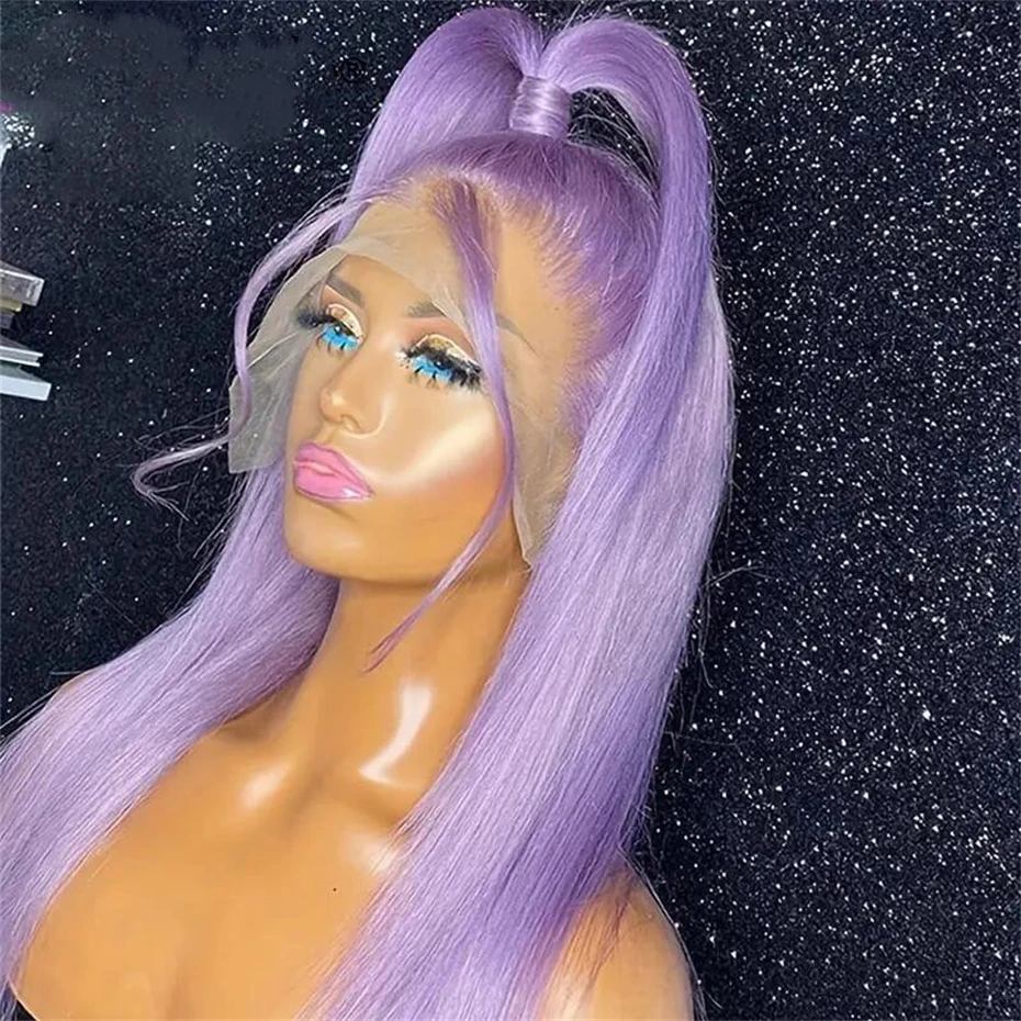 13x6 Purple Lace Front Human Hair Wig Brazilian 613 Blonde Lace Frontal Wig Pre Plucked Long Straight Lavender Colored Lace Wigs