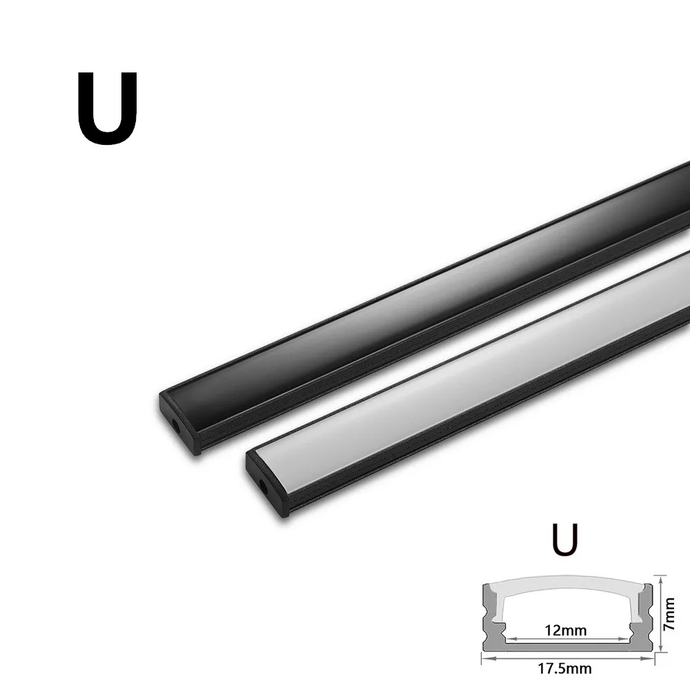 Czarna pokrywa 2-30 sztuk/opakowanie Profil aluminiowy LED 0,5 m/sztuka Kształt U/V Nadaje się do kanału obudowy taśmy świetlnej LED 8-12 mm