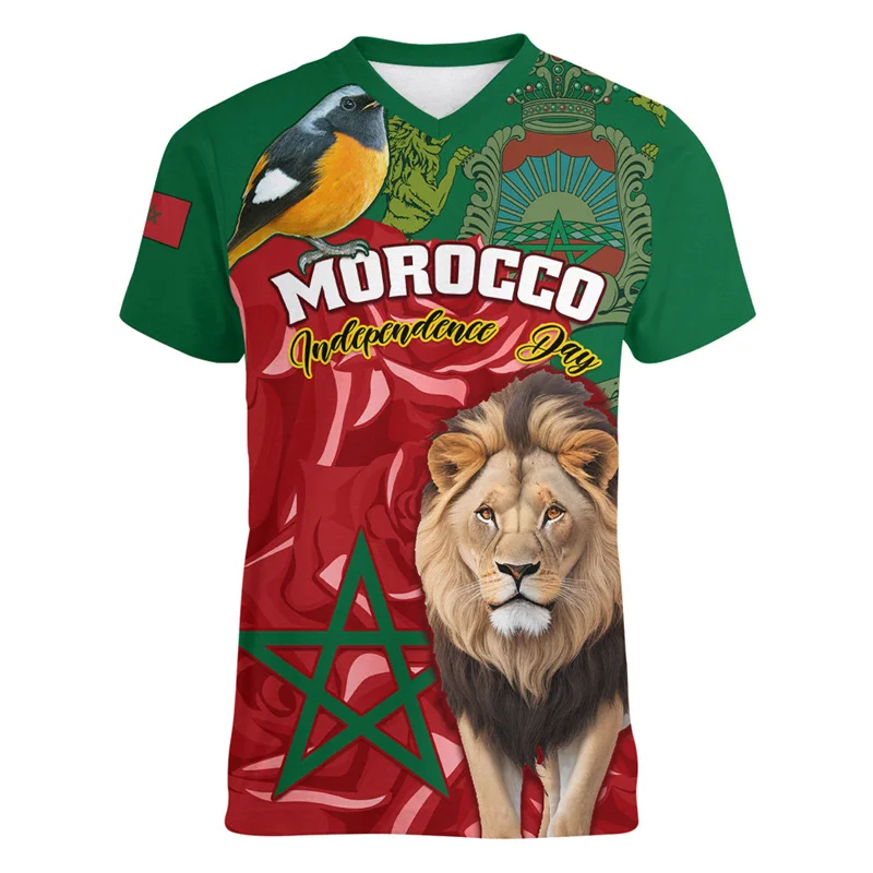 Morocco Football T Shirt For Men Cool 3d Printed Moroccan Sports V Neck T-shirt Tops Short Sleeve Summer Soccer Tee Shirts