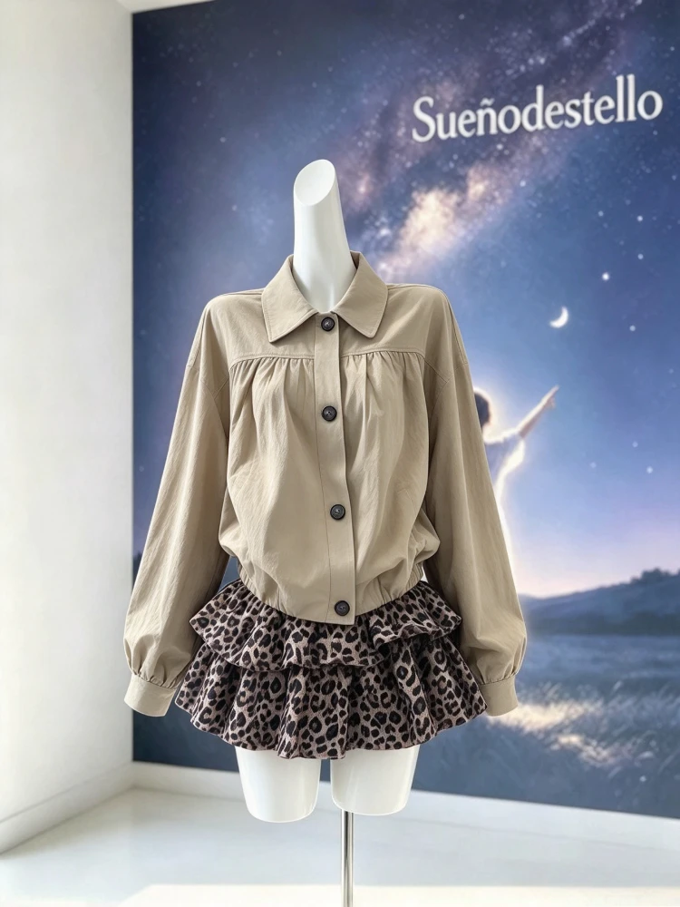 Vintage Khaki Cargo Jacket Women Button Front Drop Shoulder Loose Fit Cropped Streetwear Korean Fashion Casual Outerwear Coat