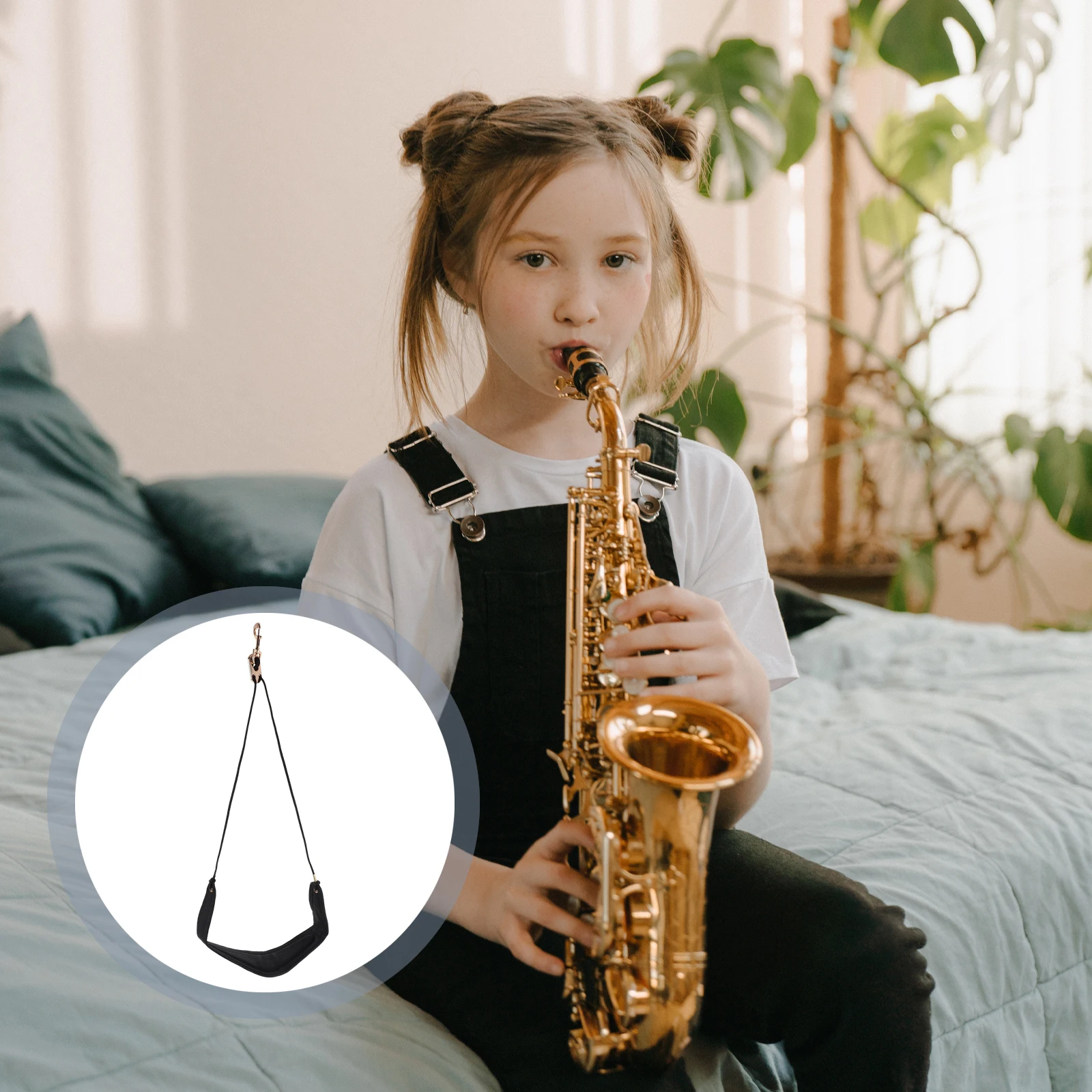 

Saxophone Strap Alto Neck Harness Adjustable Padded Bag Shoulder Black Replacement Student