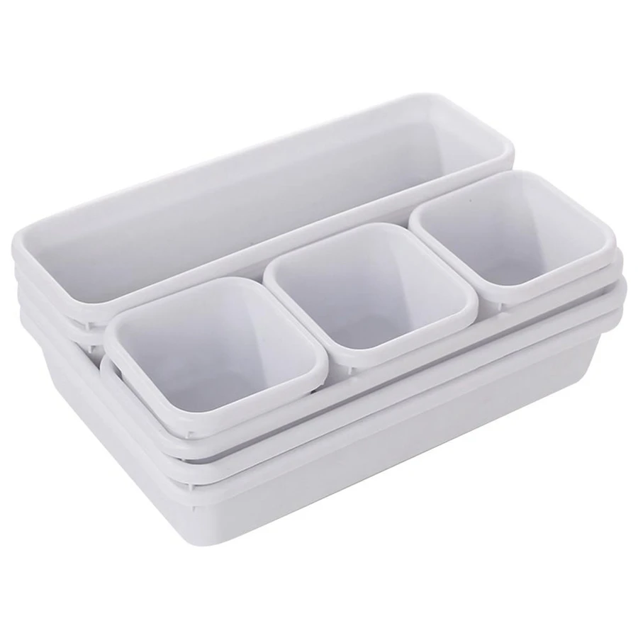 Organizer Box Trays Home Office Storage Kitchen Bathroom Closet Desk Box Drawer Organization Tray Cutlery Stationery White