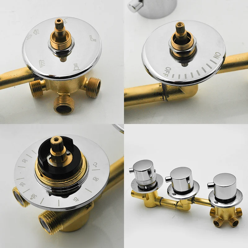 Brass Thermostatic Shower Valve Mixer Shower Column Diverter Valve For Bathroom Shower Bath 2/3/4/5 Output 3 Knobs Integral