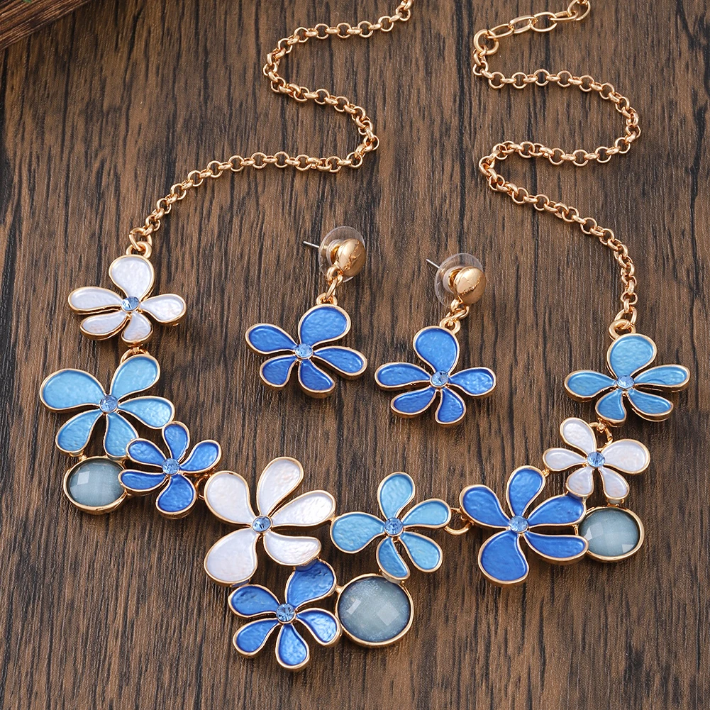 Cring Coco Fashion Flower Daisy Rose Earring Necklaces Set Elegant Women\'s Jewelry Sets Necklace for Women Luxury Christmas Gift