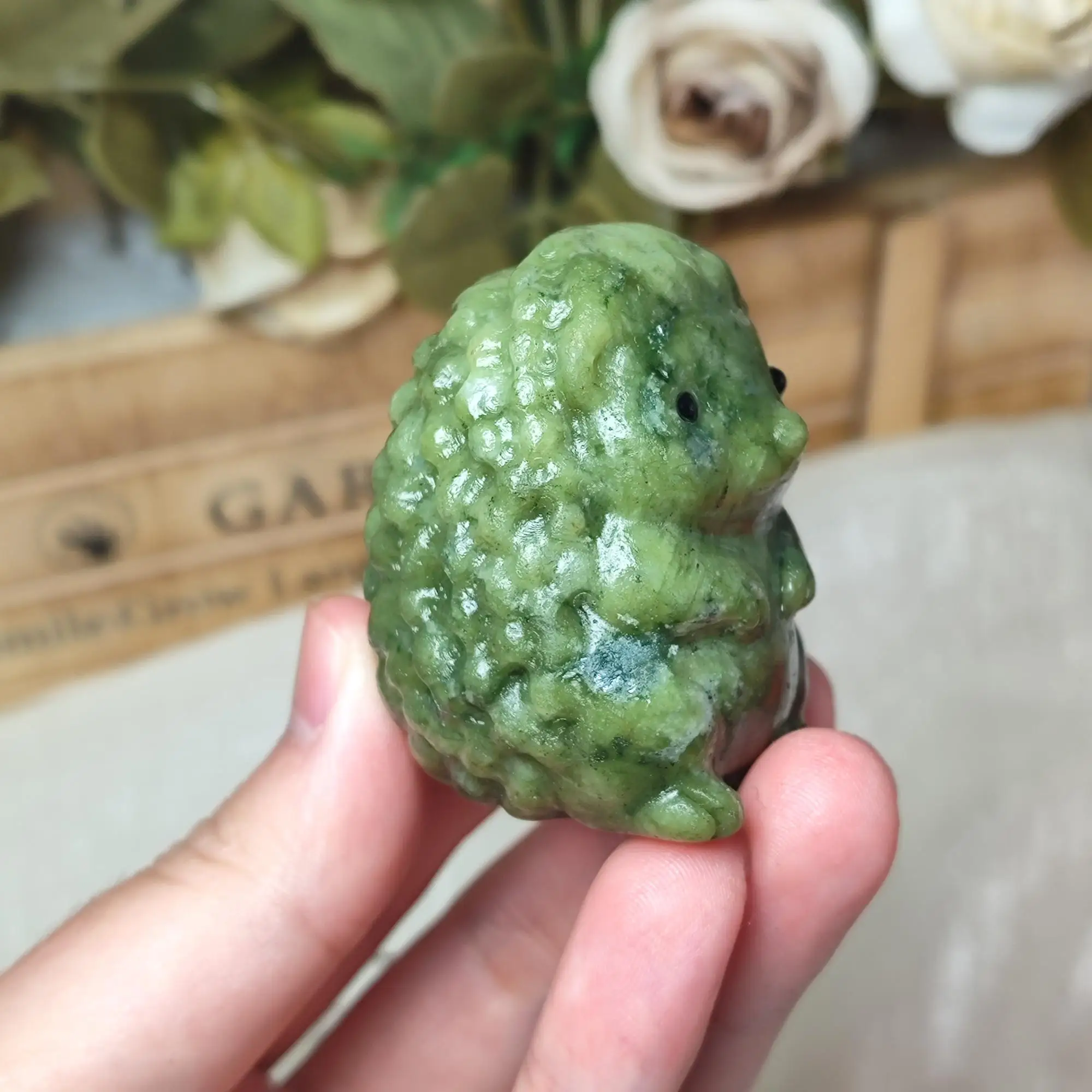 Natural Xiuyan Jade Standing hedgehog Carving, Crystal Animal Figurine