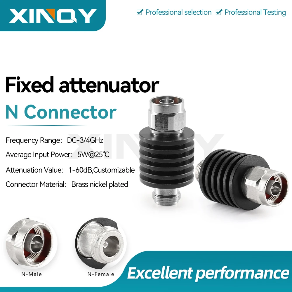 xinqy-nヘッド同軸固定減衰器-3g-1-3-5-6-10-15-20db-5w-rf信号減衰器