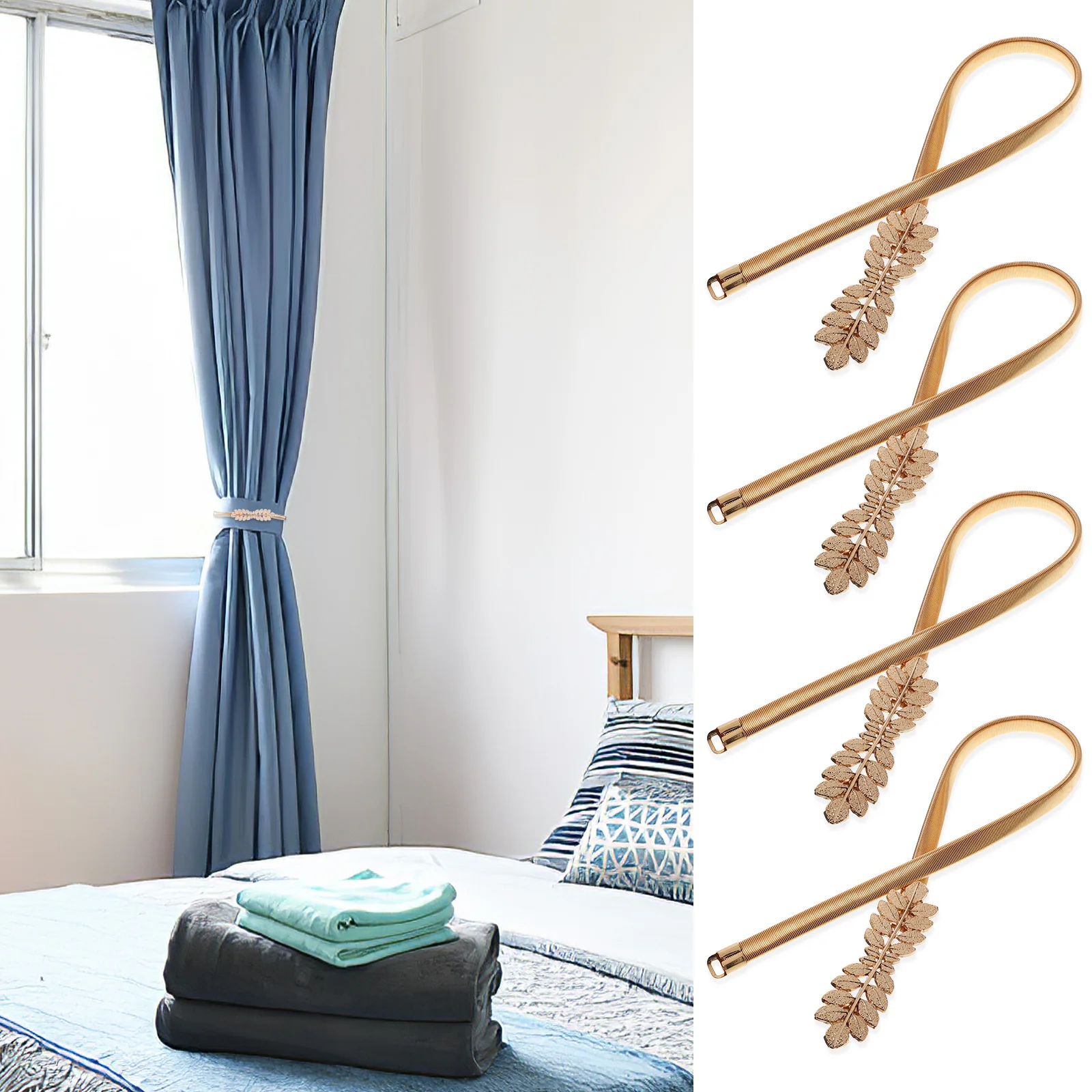 

4Pcs Contemporary Chic Curtain Holders Smooth Metal Spring Protect Curtains Suitable Various Styles Decorative Tiebacks