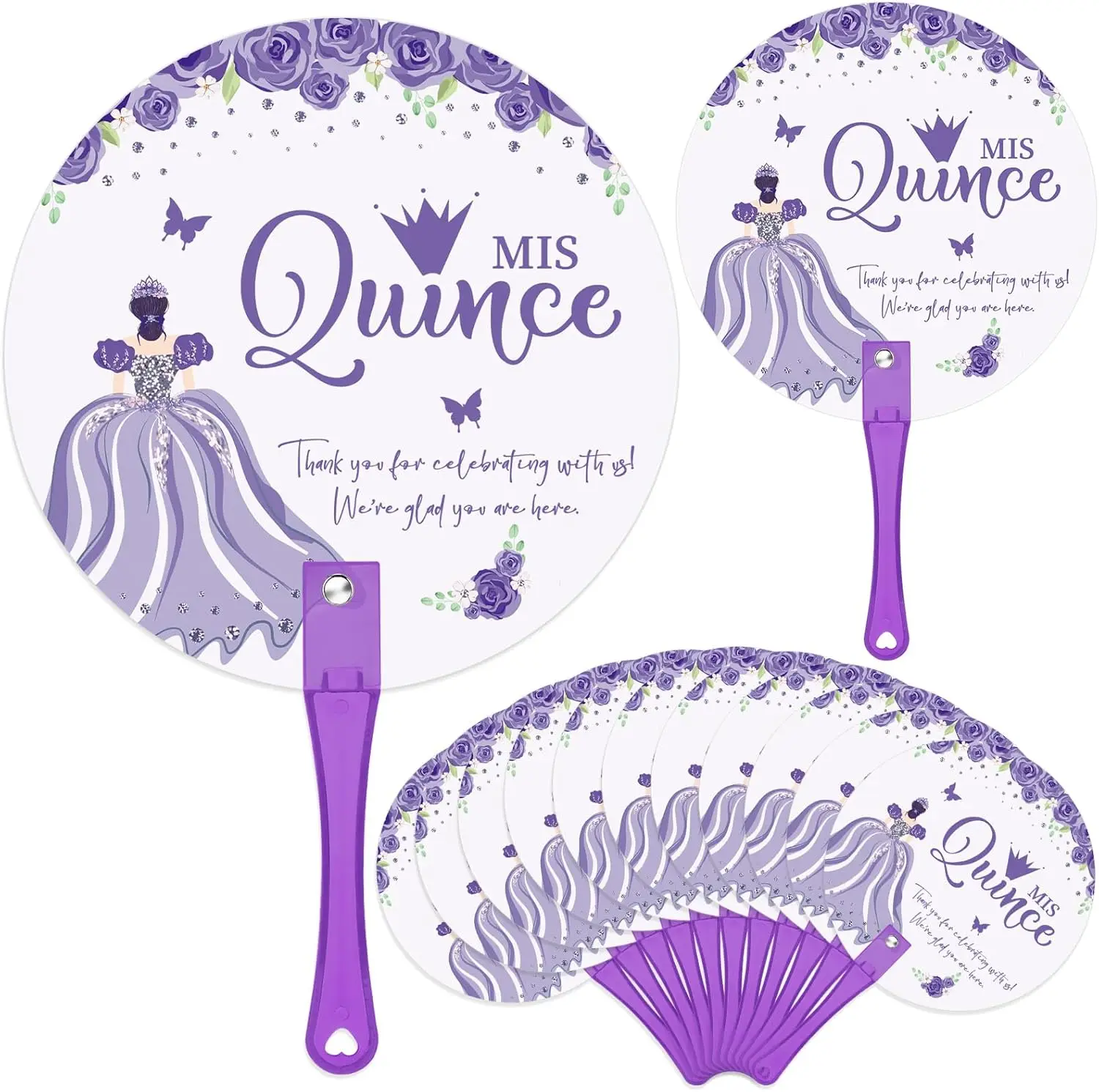 10 Abanicos de Mano de Plástico Sueltos para Regalo de Fiesta de Adultos, Regalo para Chicas de Quince Años, Decoración para Fiesta de Cumpleaños de 15 Años