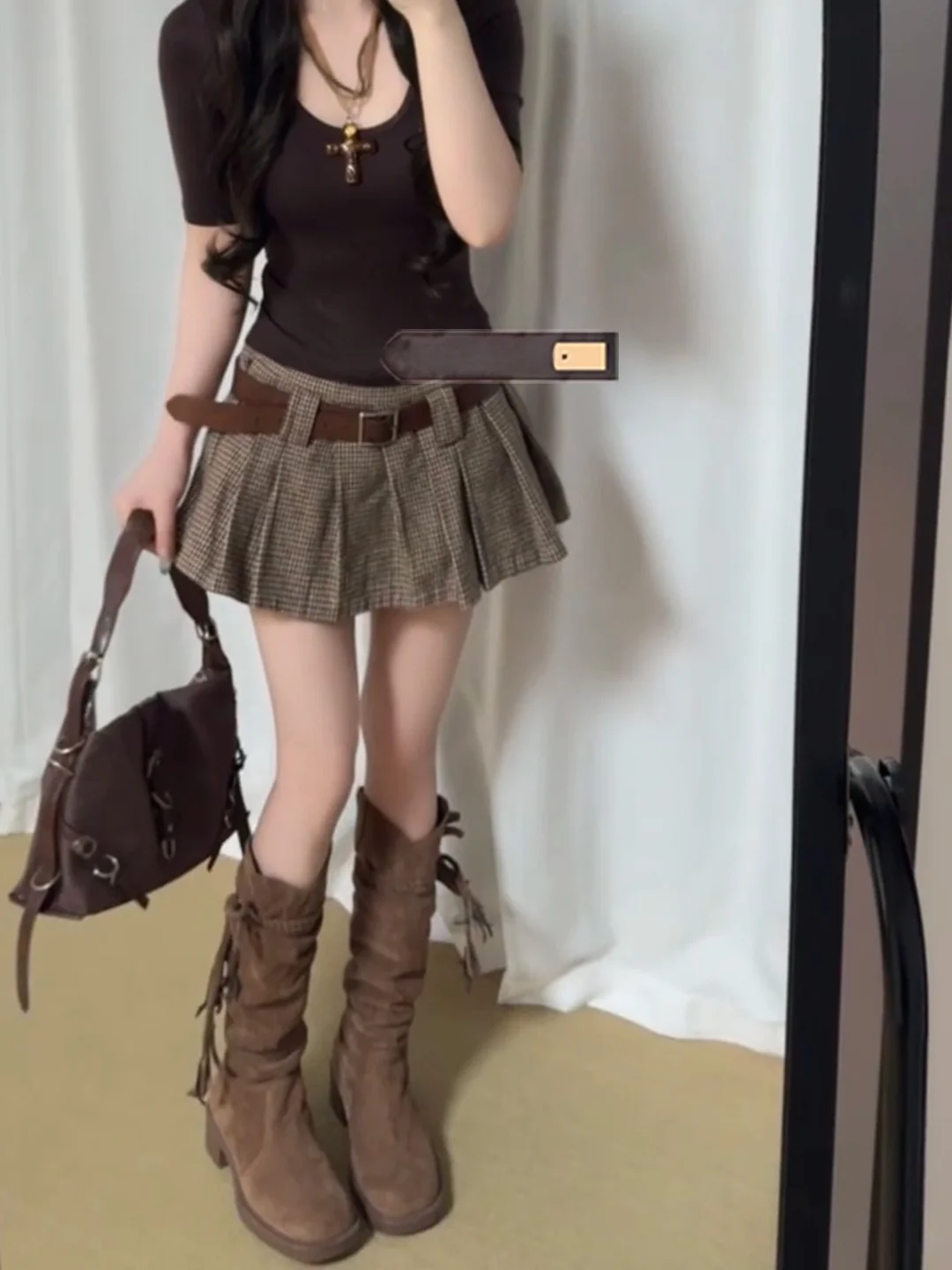 American Retro Plaid Woolen Skirt Women Summer College Style JK Miniature Anti-Light Plaid Halves Skirt High Waist A-Line